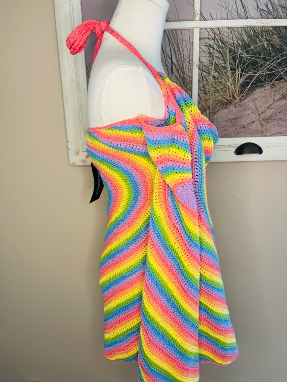 Club Exx DOLLS KILL Neon Rainbow Crochet Heart Dress 🦄 - Picture 6 of 6